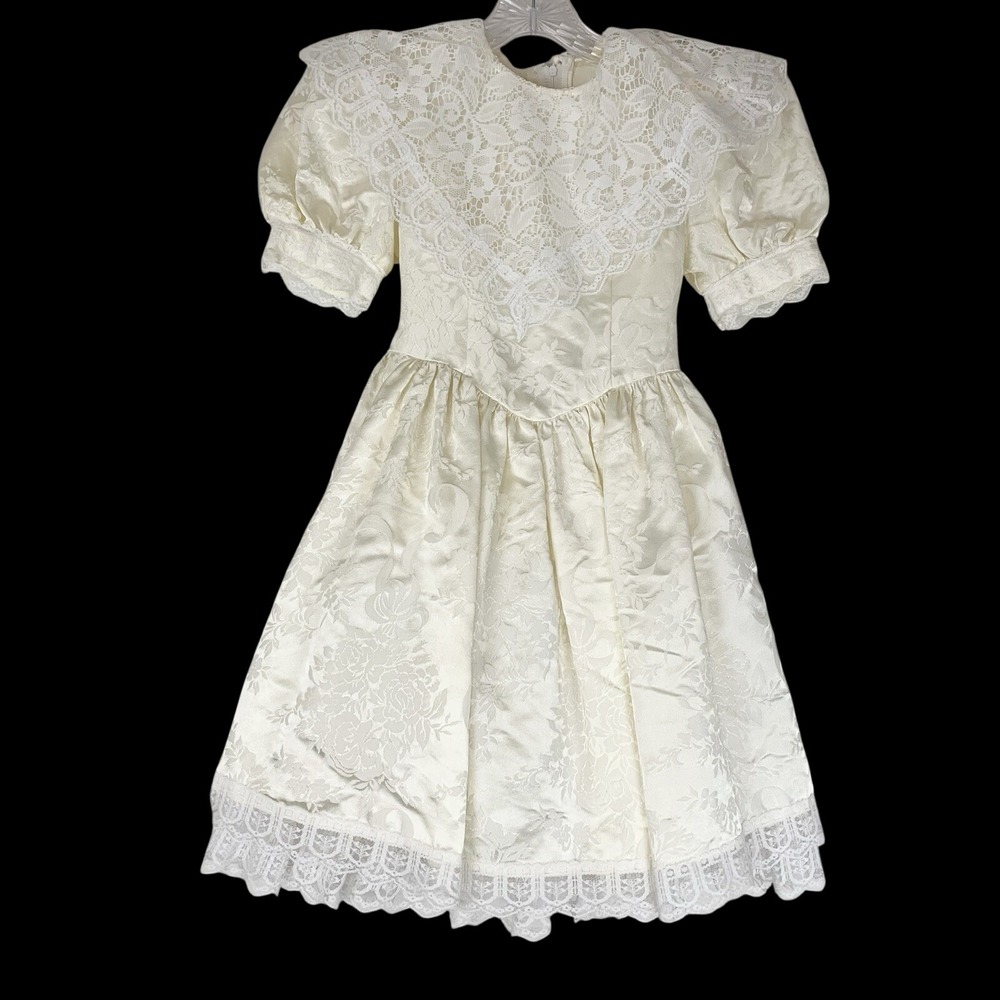 Vintage Gunne Sax Jessica McClintock Dress Girls 8 Satin Ivory Cream Lace‎